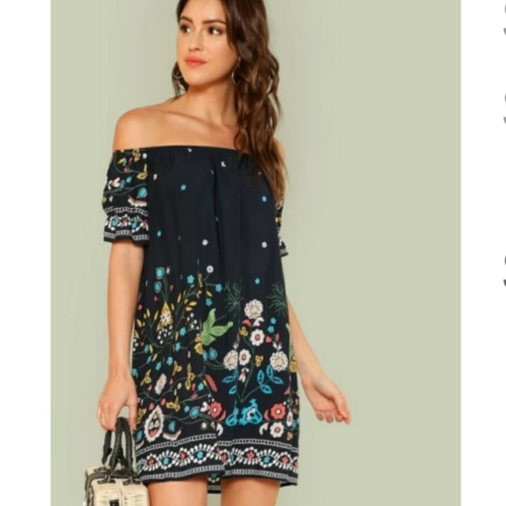 SHEIN Floral print ruffle off the shoulder dress